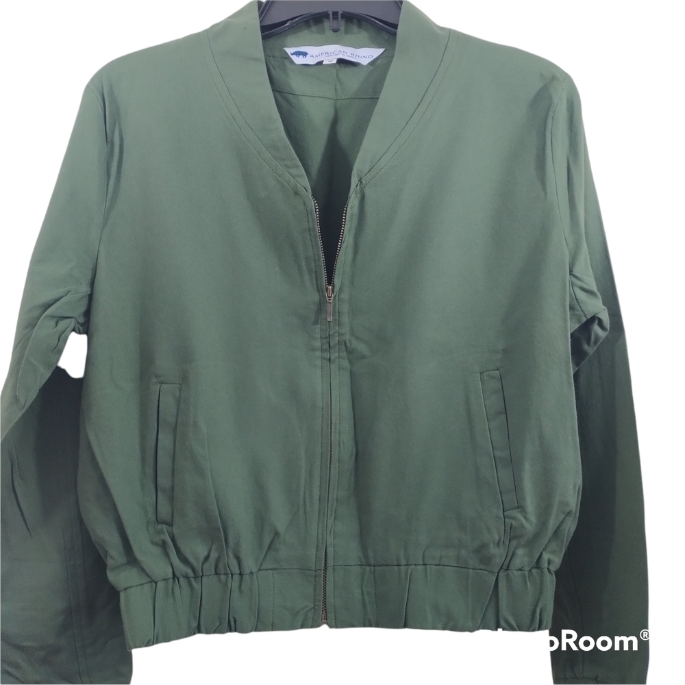 American Rhino, Zip Front Bomber Jacket, 100% Cotton Made in Kenya, Olive Sz M